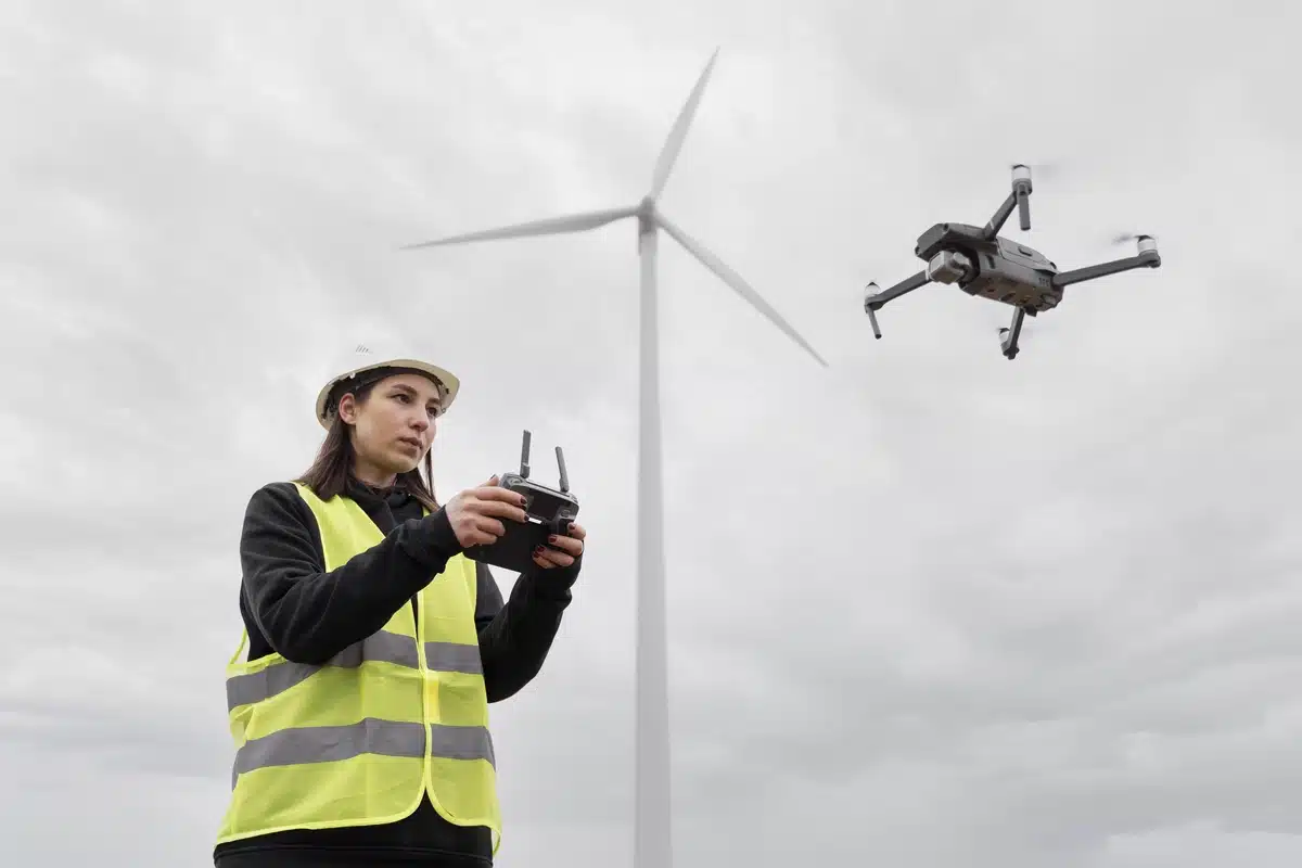 A working drone in action, showcasing its role in different businesses, from surveys to deliveries and more.